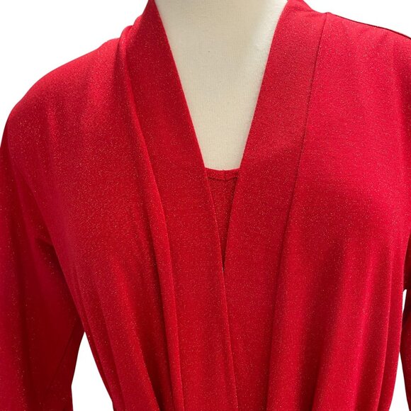 INC Red Sparkle Robe Nightgown Set XS Metallic Holiday Intimates Lounge Sleep - Picture 6 of 16